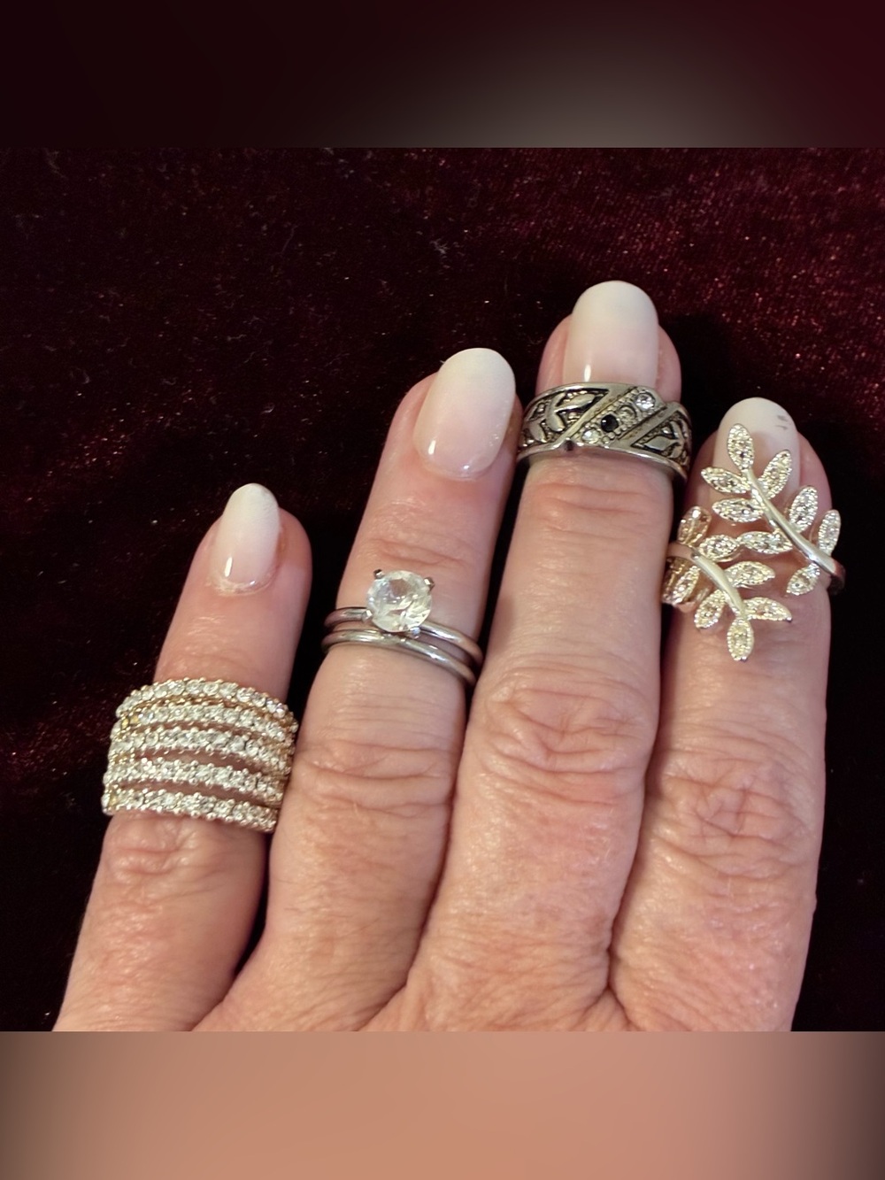 Bundle of 5 Ladies Silvertone Costume RIngs Size 5
